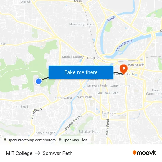 MIT College to Somwar Peth map
