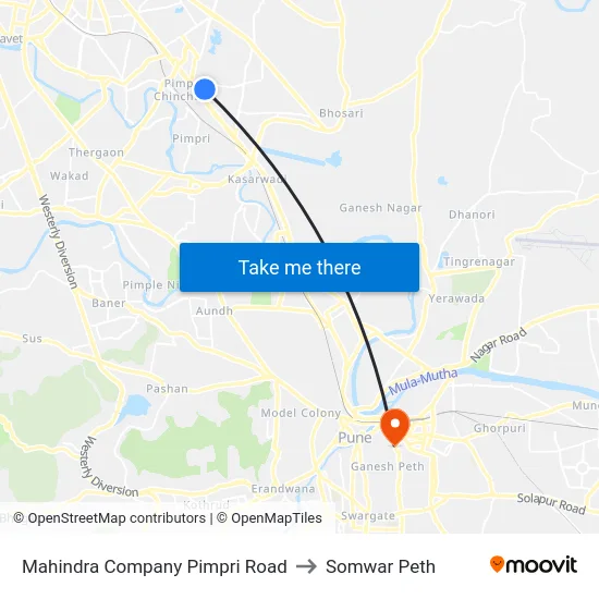 Mahindra Company Pimpri Road to Somwar Peth map