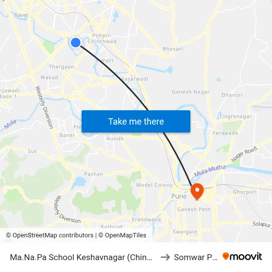 Ma.Na.Pa School Keshavnagar (Chinchwad) to Somwar Peth map