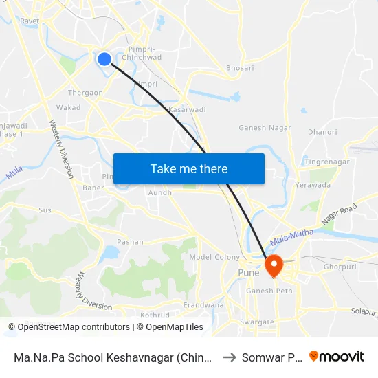 Ma.Na.Pa School Keshavnagar (Chinchwad) to Somwar Peth map