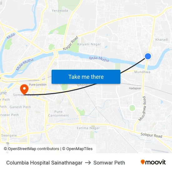 Columbia Hospital Sainathnagar to Somwar Peth map