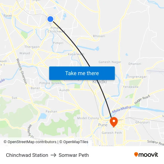 Chinchwad Station to Somwar Peth map