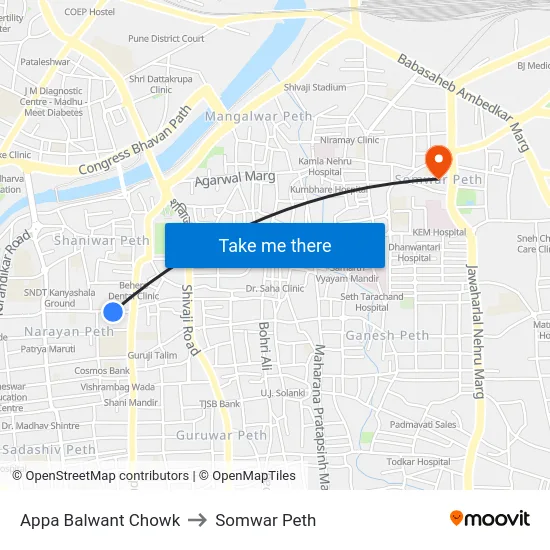 Appa Balwant Chowk to Somwar Peth map