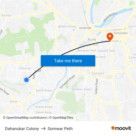 Dahanukar Colony to Somwar Peth map