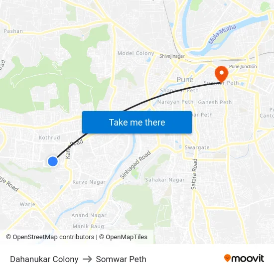 Dahanukar Colony to Somwar Peth map