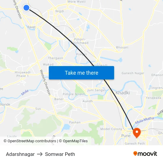 Adarshnagar to Somwar Peth map
