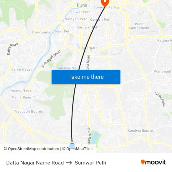 Datta Nagar Narhe Road to Somwar Peth map
