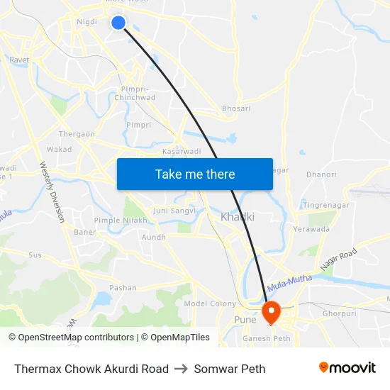 Thermax Chowk Akurdi Road to Somwar Peth map