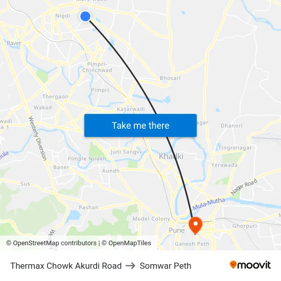 Thermax Chowk Akurdi Road to Somwar Peth map