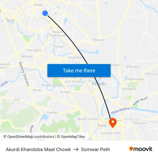 Akurdi Khandoba Maal Chowk to Somwar Peth map