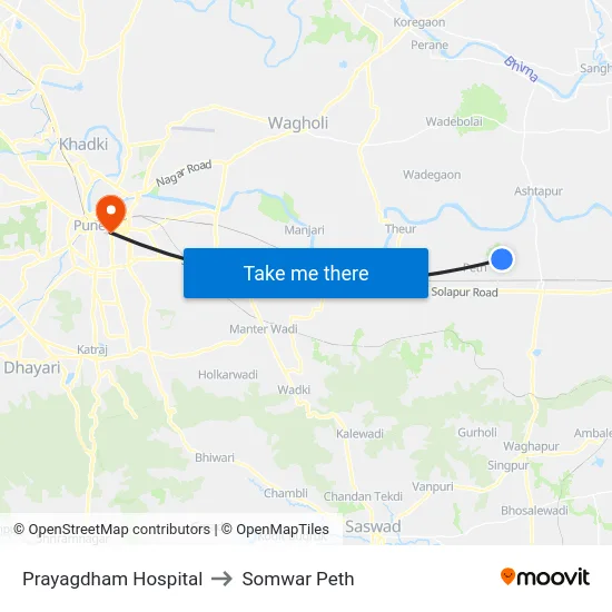 Prayagdham Hospital to Somwar Peth map