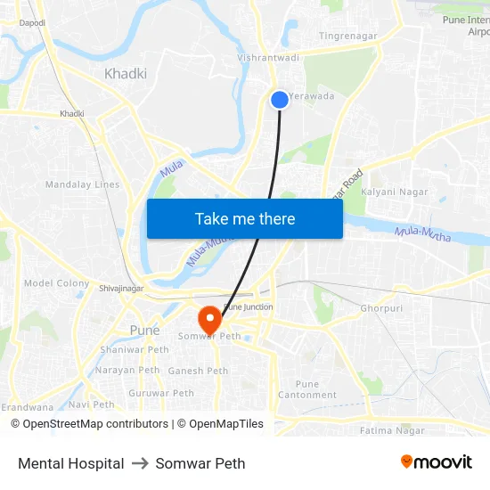 Mental Hospital to Somwar Peth map