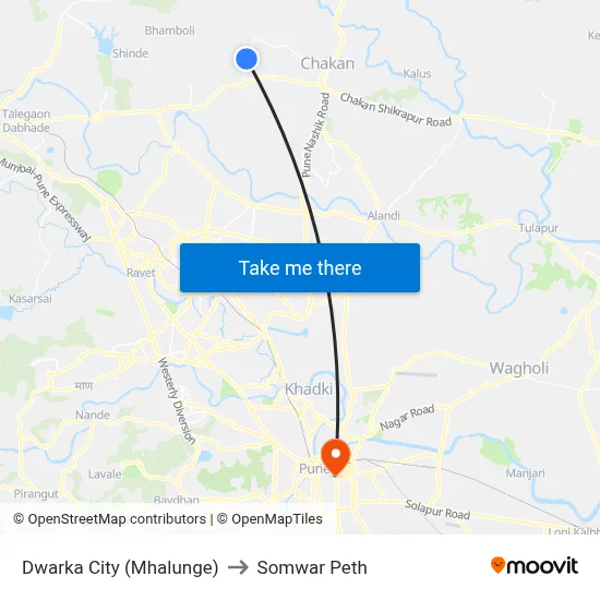 Dwarka City (Mhalunge) to Somwar Peth map