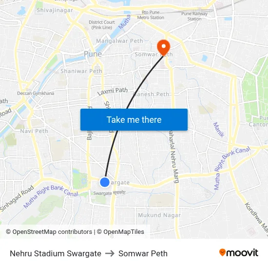 Nehru Stadium Swargate to Somwar Peth map