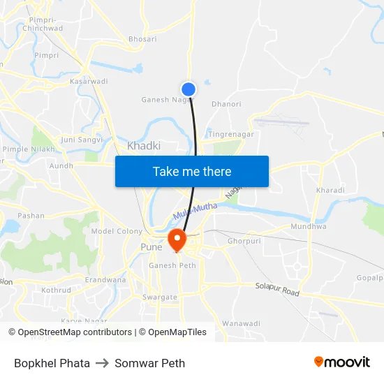 Bopkhel Phata to Somwar Peth map
