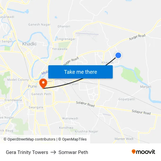 Gera Trinity Towers to Somwar Peth map