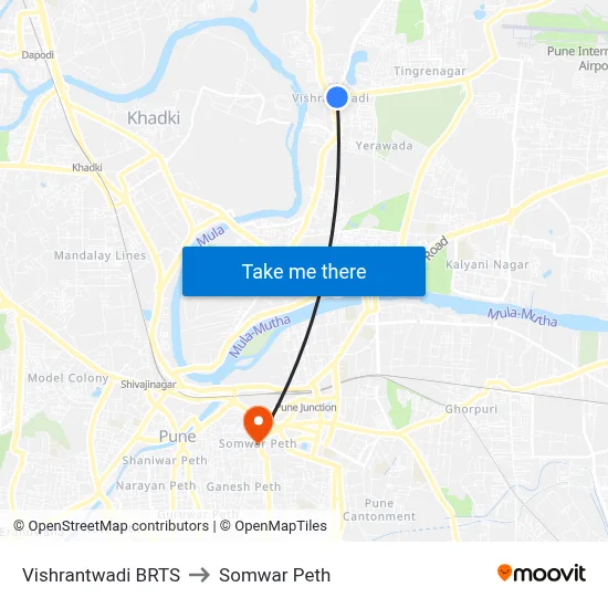 Vishrantwadi BRTS to Somwar Peth map