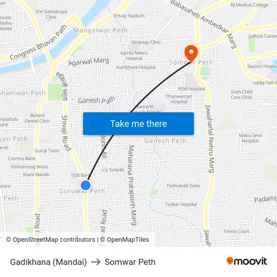 Gadikhana (Mandai) to Somwar Peth map