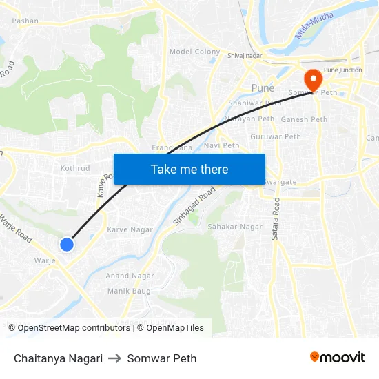 Chaitanya Nagari to Somwar Peth map