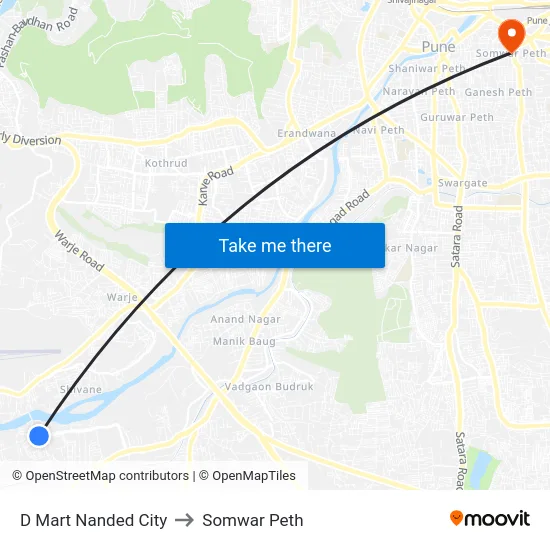 D Mart Nanded City to Somwar Peth map