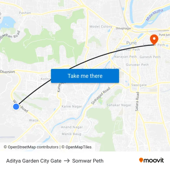 Aditya Garden City Gate to Somwar Peth map