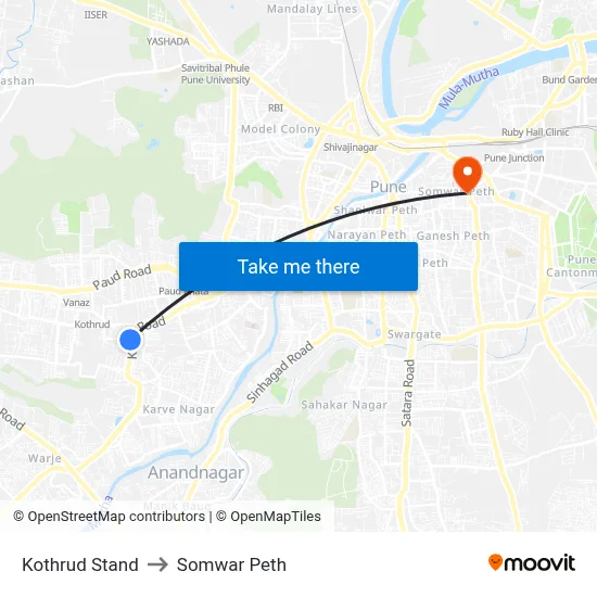 Kothrud Stand to Somwar Peth map