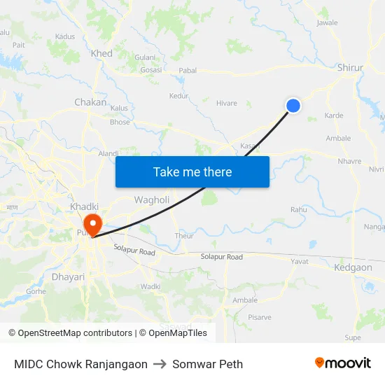 MIDC Chowk Ranjangaon to Somwar Peth map