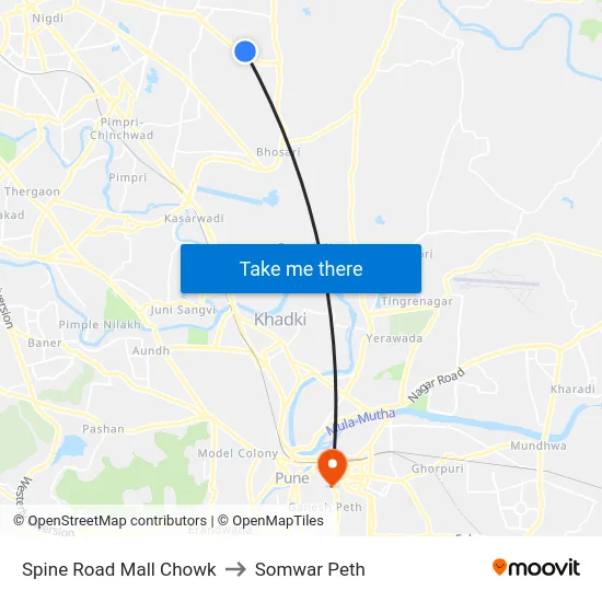 Spine Road Mall Chowk to Somwar Peth map