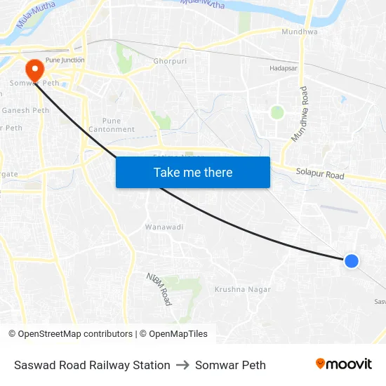 Saswad Road Railway Station to Somwar Peth map
