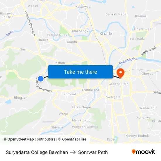 Suryadatta College Bavdhan to Somwar Peth map