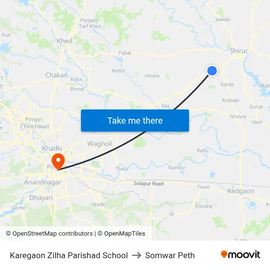 Karegaon Zilha Parishad School to Somwar Peth map