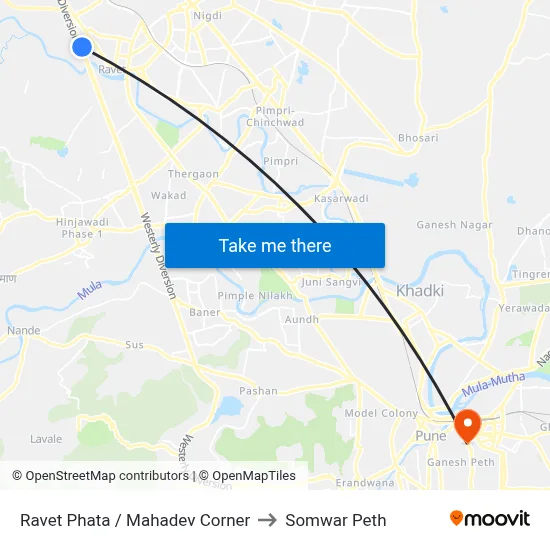 Ravet Phata / Mahadev Corner to Somwar Peth map