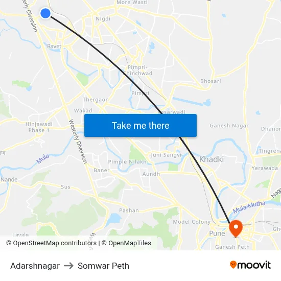 Adarshnagar to Somwar Peth map