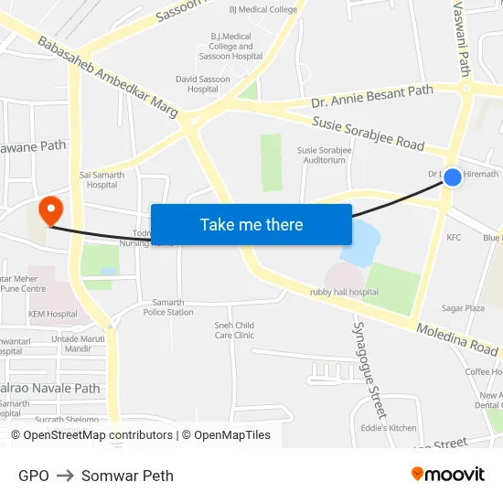 GPO to Somwar Peth map
