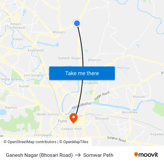 Ganesh Nagar (Bhosari Road) to Somwar Peth map