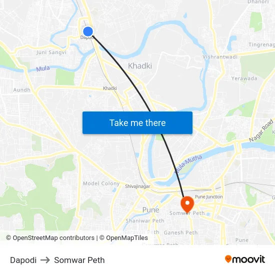 Dapodi to Somwar Peth map