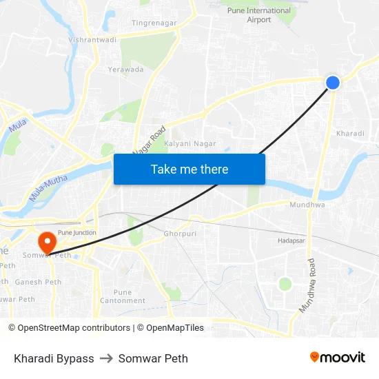 Kharadi Bypass to Somwar Peth map
