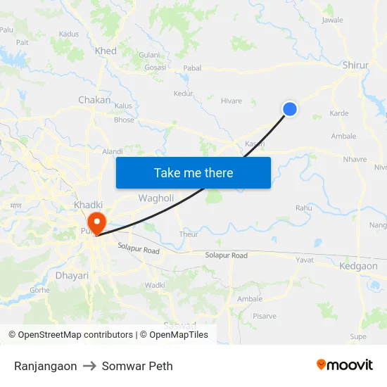 Ranjangaon to Somwar Peth map