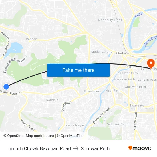 Trimurti Chowk Bavdhan Road to Somwar Peth map