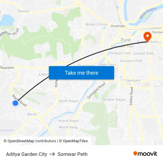 Aditya Garden City to Somwar Peth map