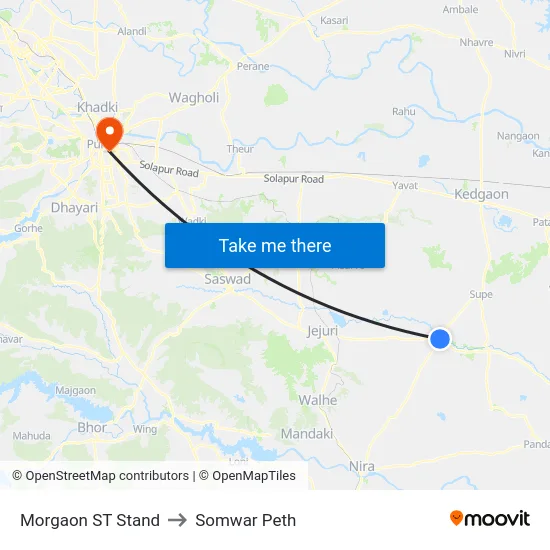 Morgaon ST Stand to Somwar Peth map