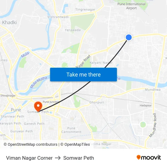 Viman Nagar Corner to Somwar Peth map