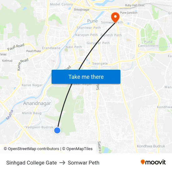 Sinhgad College Gate to Somwar Peth map