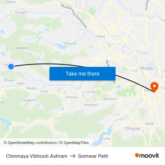 Chinmaya Vibhooti Ashram to Somwar Peth map