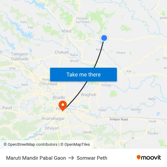 Maruti Mandir Pabal Gaon to Somwar Peth map