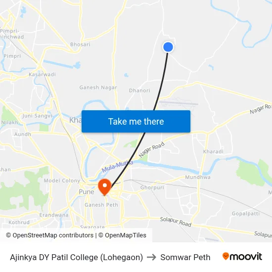 Ajinkya DY Patil College (Lohegaon) to Somwar Peth map