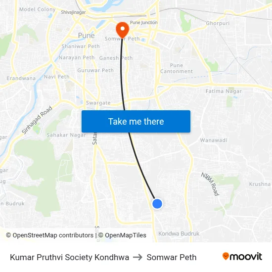 Kumar Pruthvi Society Kondhwa to Somwar Peth map