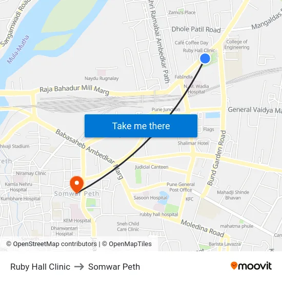 Ruby Hall Clinic to Somwar Peth map