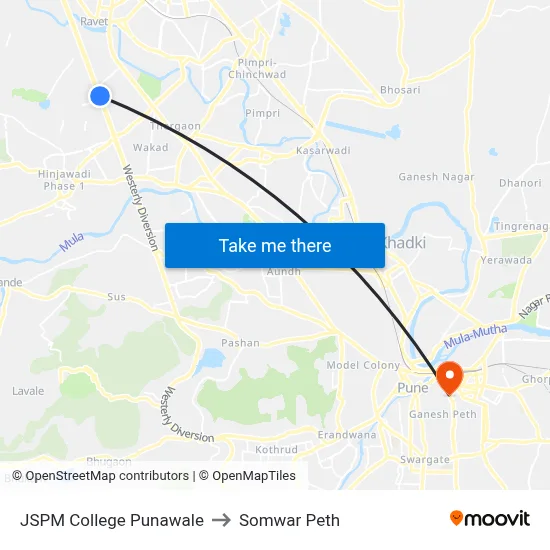 JSPM College Punawale to Somwar Peth map