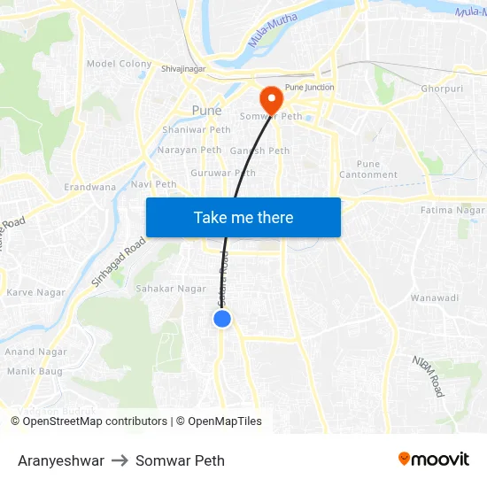 Aranyeshwar to Somwar Peth map